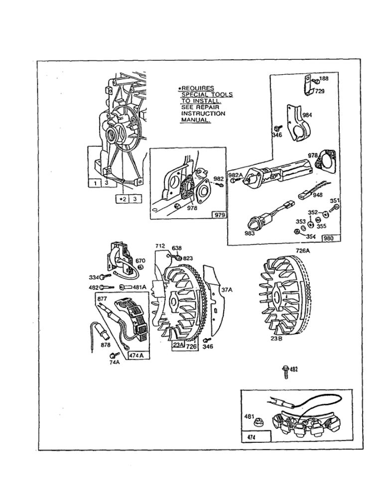Cylinder/Flywheel/Oil Switch Diagram and Parts List for 130200-130299 1535-1543 Briggs and Stratton Engine